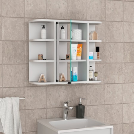 Tuhome Milan Medicine Cabinet, Six External Shelves Mirror, Three Internal Shelves, White GLB5590